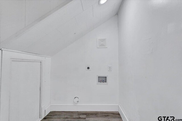 254 SE 19th St, Paris, TX 75460 - laundry room featuring wood finished floors, baseboards, hookup for a washing machine, and electric dryer hookup