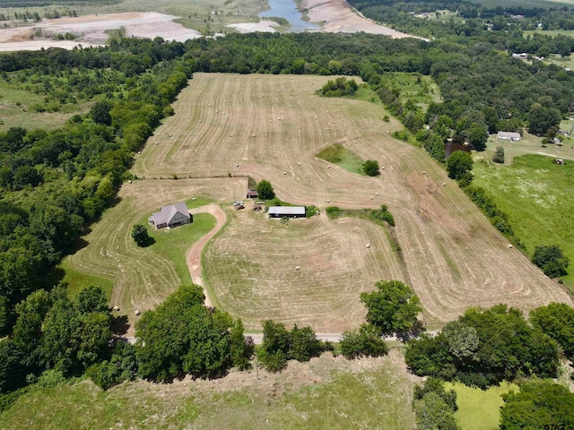 bird's eye view featuring a rural view and a water view