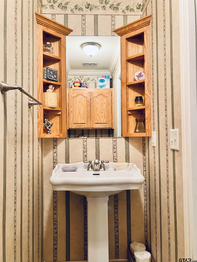 bathroom with crown molding