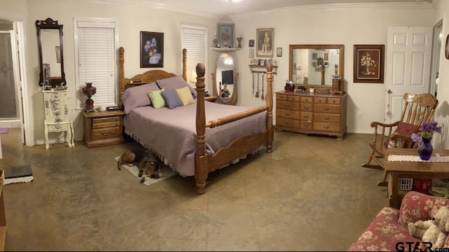 bedroom with crown molding