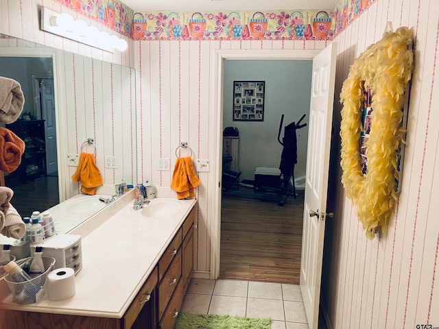 bathroom featuring vanity and hardwood / wood-style flooring