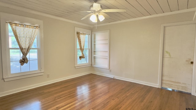 1012 W 8th St, Tyler, TX 75701 - spare room with ornamental molding, wood finished floors, baseboards, wooden ceiling, and a ceiling fan
