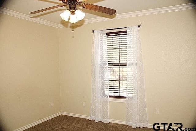 carpeted spare room with crown molding, plenty of natural light, and baseboards