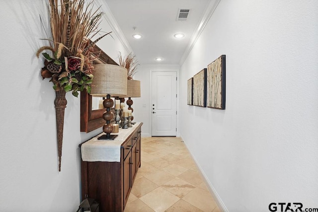 2801 Wexford Dr, Tyler, TX 75709 - hallway with ornamental molding, recessed lighting, and light tile patterned flooring