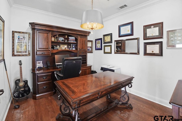 2801 Wexford Dr, Tyler, TX 75709 - office area with dark wood-type flooring and crown molding