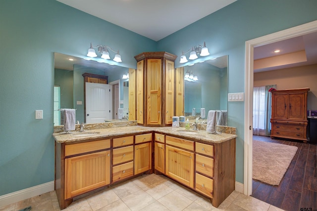 bathroom featuring wood-type flooring and vanity