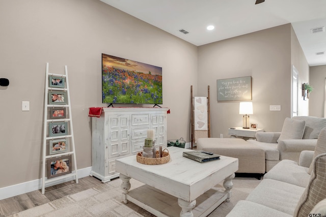 living room with light wood-type flooring