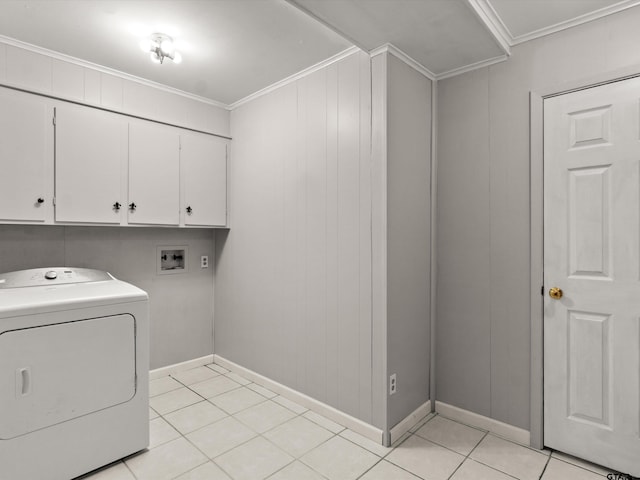 2808 Tryon Rd, Longview, TX 75605 - laundry area featuring crown molding, light tile patterned floors, washer / dryer, and cabinets