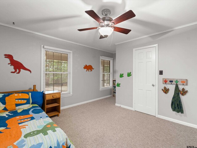 2808 Tryon Rd, Longview, TX 75605 - carpeted bedroom with ornamental molding and ceiling fan