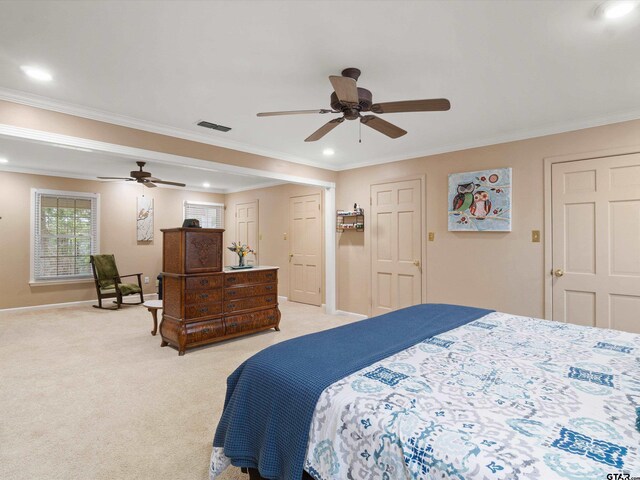 2808 Tryon Rd, Longview, TX 75605 - carpeted bedroom with ornamental molding and ceiling fan
