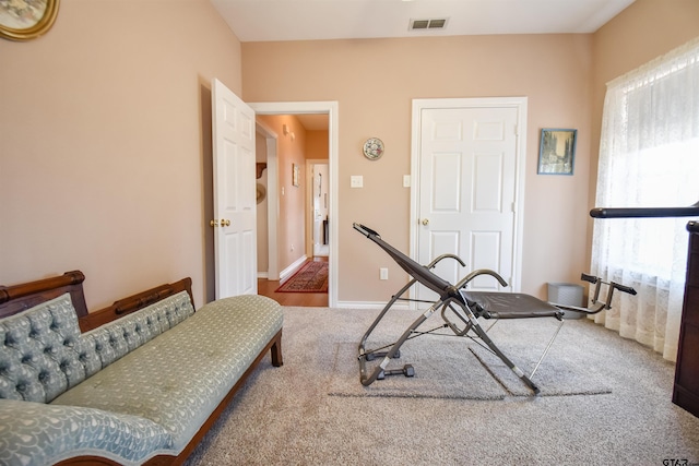 exercise area featuring carpet flooring