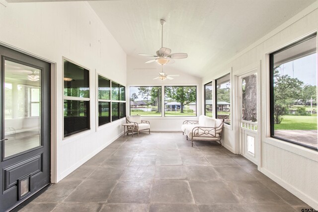 17893 Slack Rd, Whitehouse, TX 75791 - sunroom featuring plenty of natural light, ceiling fan, and vaulted ceiling