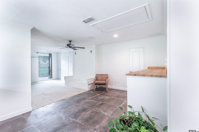 17893 Slack Rd, Whitehouse, TX 75791 - hallway featuring attic access, a textured ceiling, recessed lighting, and dark colored carpet