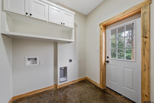 9089 Raspberry Ave, Frankston, TX 75763 - clothes washing area featuring baseboards, washer hookup, cabinet space, and electric dryer hookup