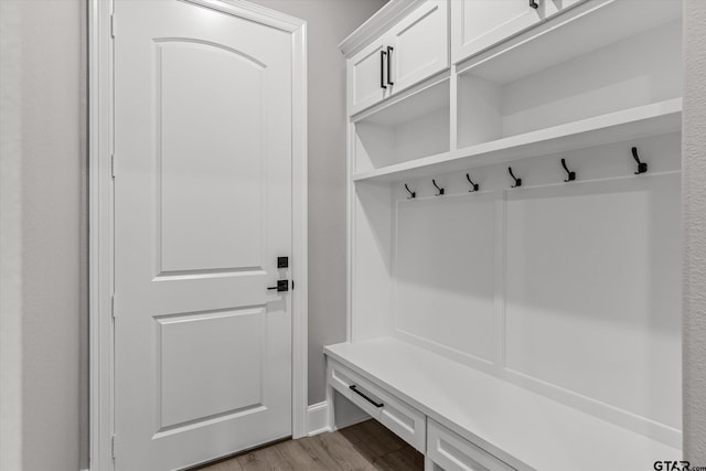 mudroom with hardwood / wood-style flooring