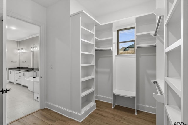 walk in closet featuring hardwood / wood-style floors