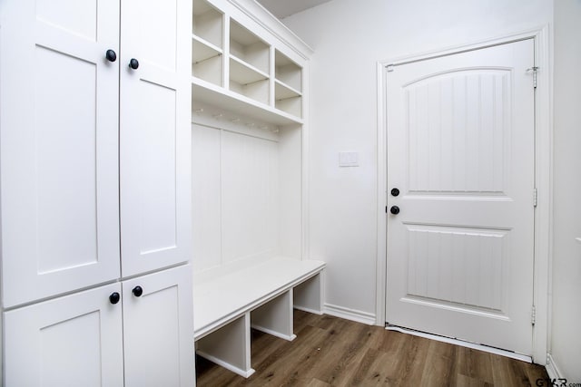 mudroom with dark hardwood / wood-style floors