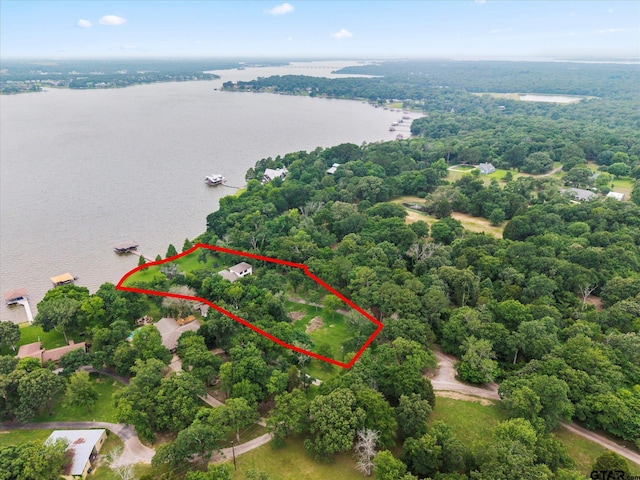 7016 Fm 3054, Malakoff, TX 75148 - aerial view of property's location featuring a large body of water, property parcel outlined, and a heavily wooded area