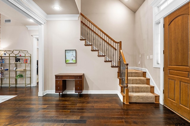 3631 River Oaks Ct, Tyler, TX 75707 - entrance foyer with hardwood / wood-style flooring, stairs, baseboards, ornamental molding, and recessed lighting