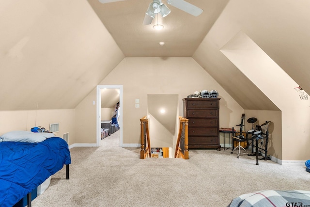 3631 River Oaks Ct, Tyler, TX 75707 - carpeted bedroom with vaulted ceiling, ceiling fan, and baseboards