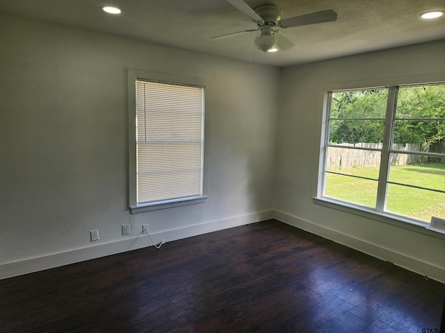 216 Mattison St, Pittsburg, TX 75686 - empty room featuring dark wood finished floors, recessed lighting, and ceiling fan