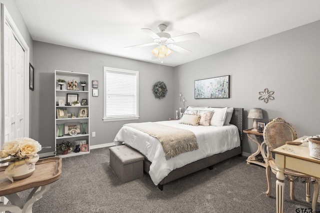 5513 Bostick Dr, Tyler, TX 75707 - bedroom featuring carpet, a closet, ceiling fan, and baseboards