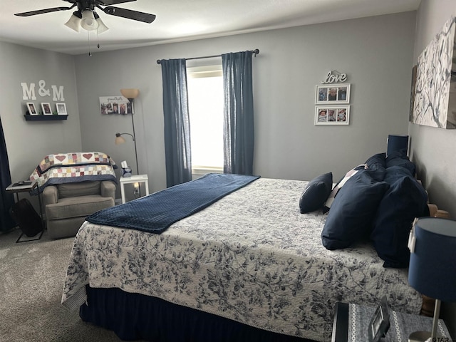 bedroom with carpet flooring and ceiling fan