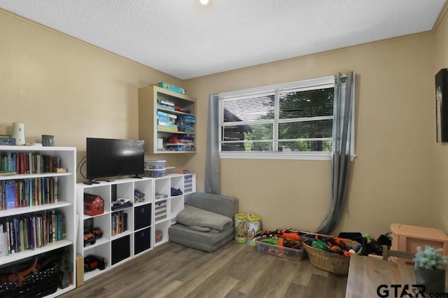 150 Gambrell St, Rusk, TX 75785 - playroom featuring wood finished floors and a textured ceiling