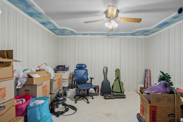 storage area with a ceiling fan