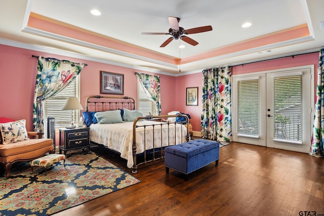 1122 S Chilton, Tyler, TX 75701 - bedroom with a tray ceiling, access to outside, french doors, ornamental molding, and wood finished floors