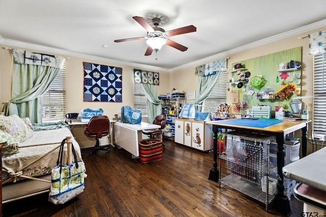 1122 S Chilton, Tyler, TX 75701 - office area featuring ornamental molding, wood finished floors, and ceiling fan