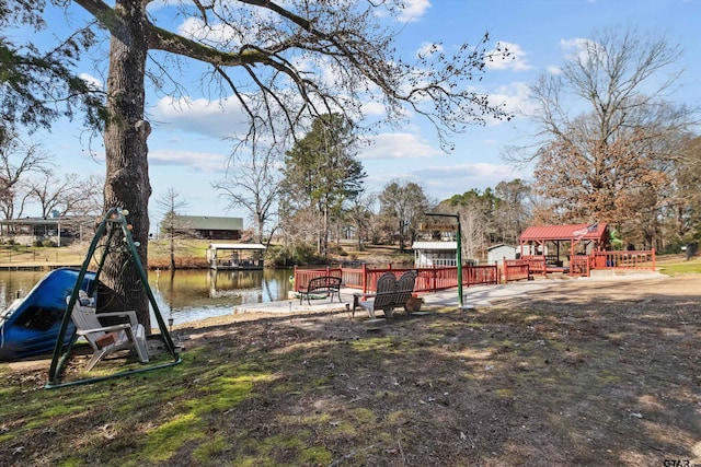 view of yard with a water view