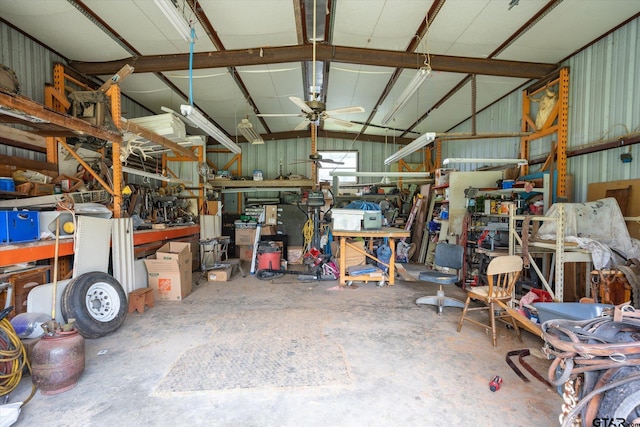 2983 Fm 17, Grand Saline, TX 75140 - garage with a workshop area and a ceiling fan