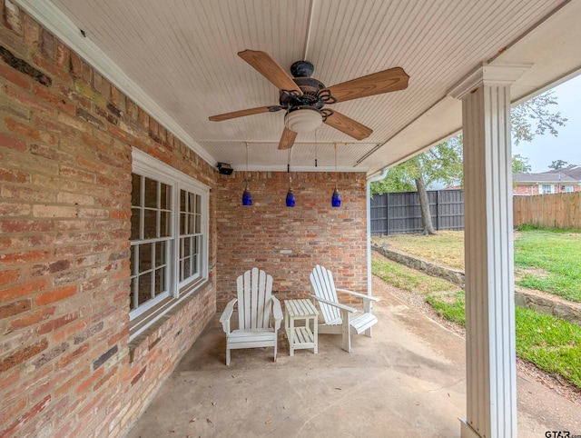 view of patio / terrace featuring ceiling fan