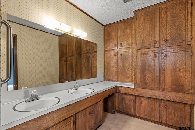 bathroom with vanity and a textured ceiling