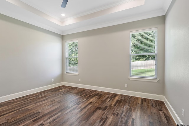 spare room with dark wood-type flooring, a wealth of natural light, and ornamental molding