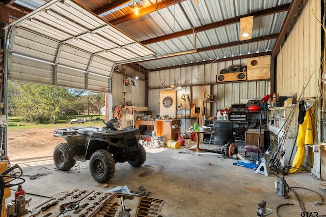 garage featuring a workshop area