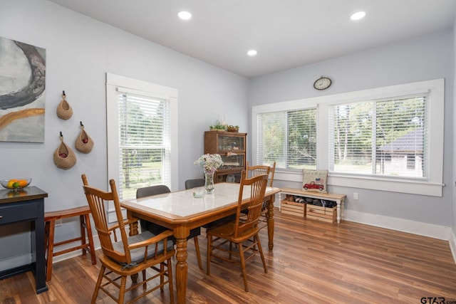 dining space with hardwood / wood-style flooring and a healthy amount of sunlight