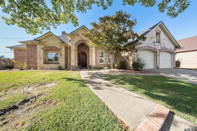 view of front of home featuring a garage and a front yard