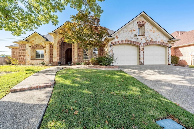 view of front of home featuring a garage and a front lawn