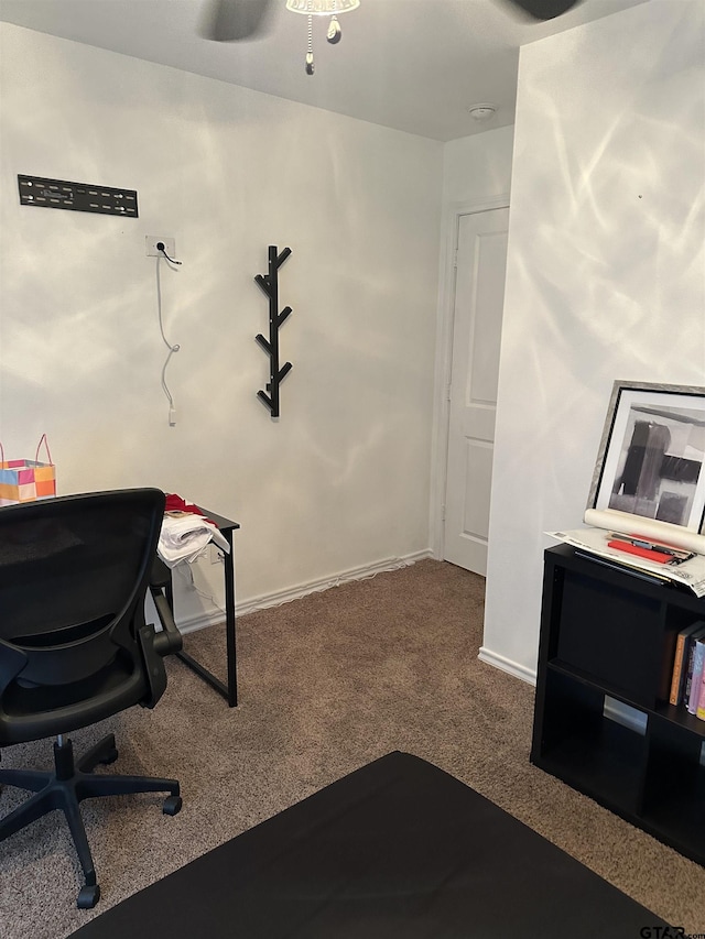office area featuring baseboards and carpet