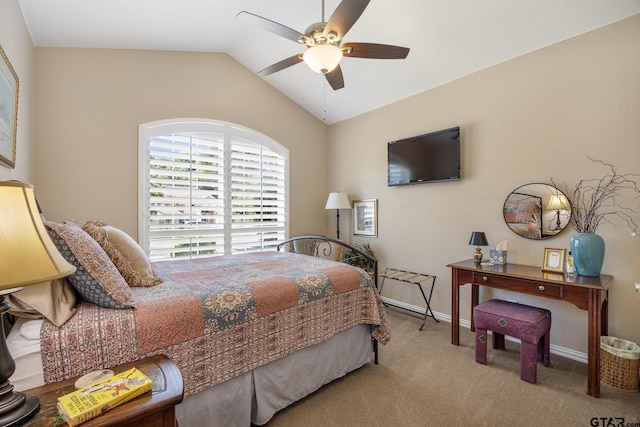 265 Bunker Dr, Tyler, TX 75703 - bedroom with carpet floors, vaulted ceiling, and ceiling fan