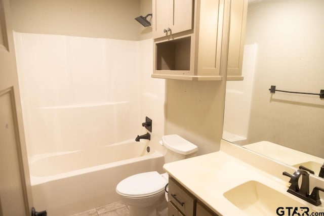 full bathroom featuring tile patterned flooring, vanity, shower / bath combination, and toilet