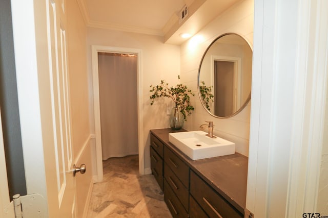 18751 Ridgeline, Tyler, TX 75703 - bathroom with vanity and ornamental molding