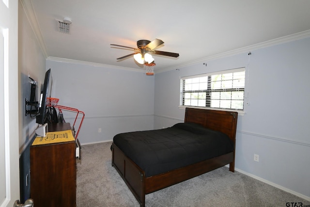 18751 Ridgeline, Tyler, TX 75703 - bedroom featuring crown molding, carpet, and ceiling fan