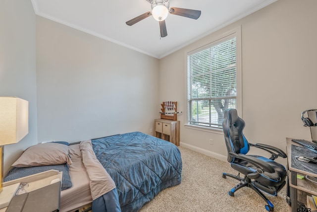 7216 Princedale, Tyler, TX 75703 - carpeted bedroom with crown molding, a desk, and a ceiling fan
