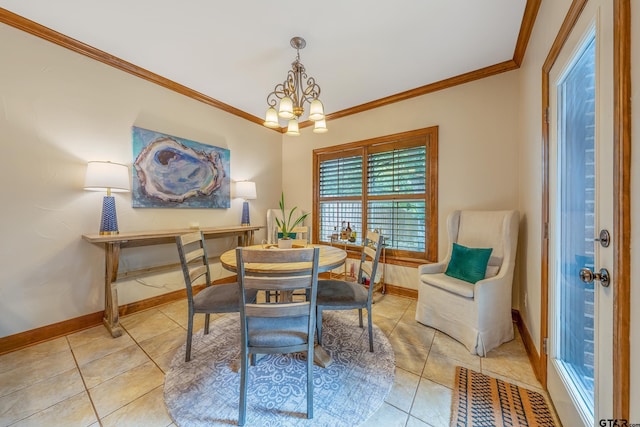 7216 Princedale, Tyler, TX 75703 - dining area featuring crown molding, a chandelier, and light tile patterned flooring