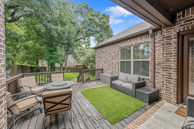 7216 Princedale, Tyler, TX 75703 - wooden deck with outdoor lounge area and a fenced backyard