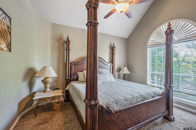 18050 Deer Trl, Flint, TX 75762 - carpeted bedroom with ceiling fan, baseboards, multiple windows, and lofted ceiling