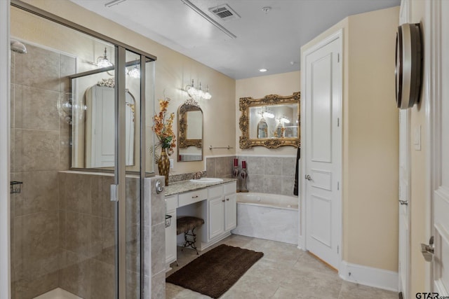 3351 Cascades Ct, Tyler, TX 75709 - full bath with a bath, vanity, visible vents, and a stall shower